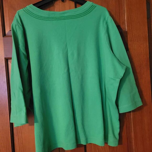 Women's Size 3X Quaker Factory Green Sequins 3/4 Sleeve Top - Picture 5 of 5